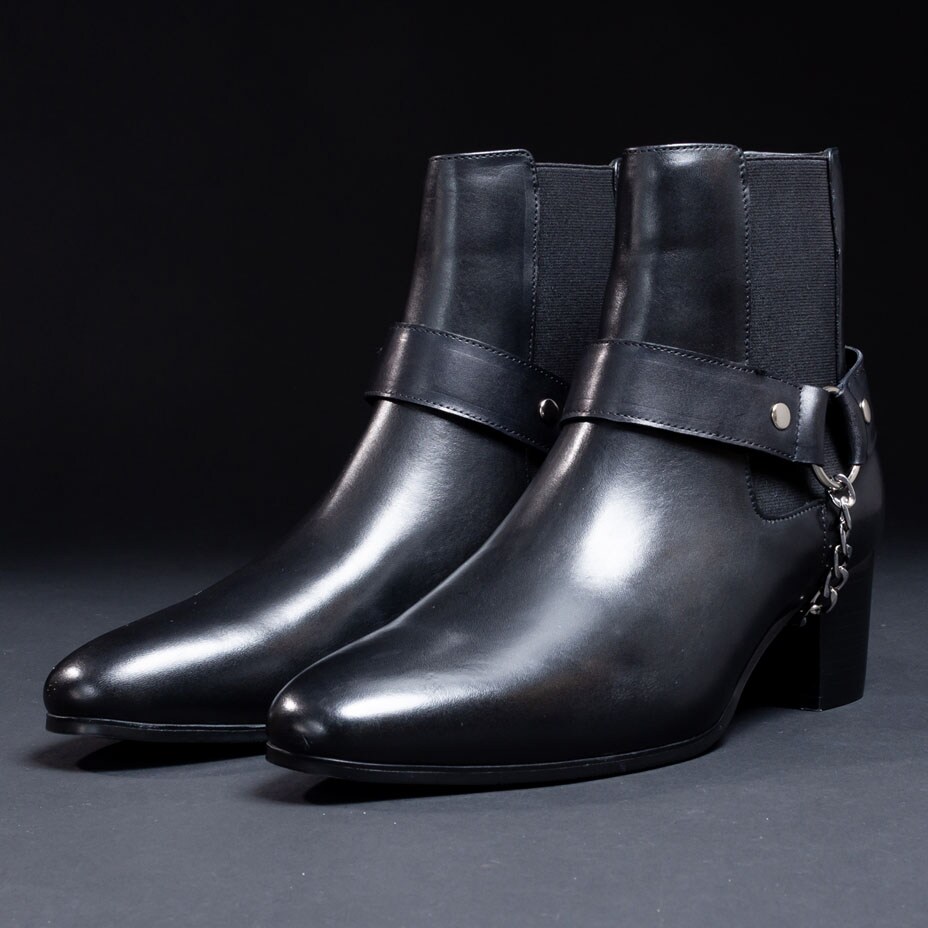 サイドゴア レザー リングブーツ / チェーン ハイヒール／エンデヴァイス（endevice）