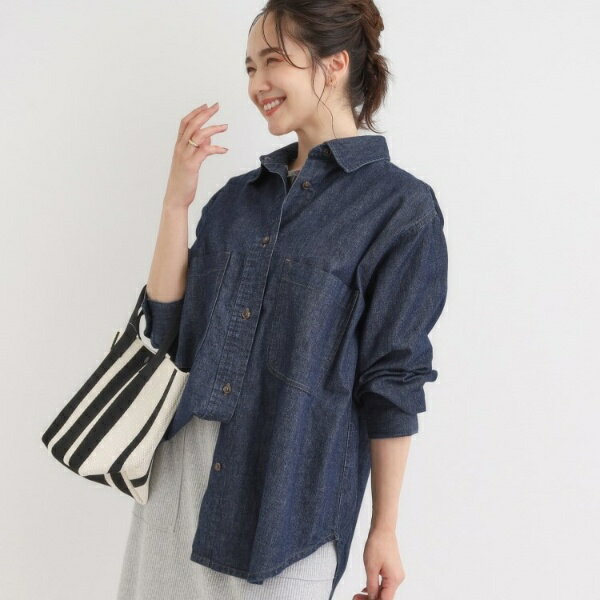【S-LL】こなれ感をプラスする BIGポケットデニムシャツ／キューティーブロンド（Cutie Blonde）