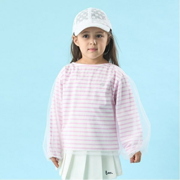 【ソフトコットン】チュール重ねボーダーボートネックTシャツ／リセマイン（Lycee mine）のサムネイル