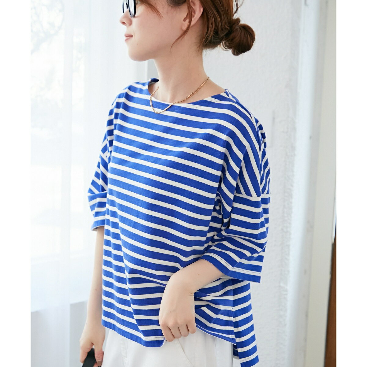 《手洗い可能》ボーダー5分袖ワイドプルオーバー／ルクールブラン（le.coeur blanc）