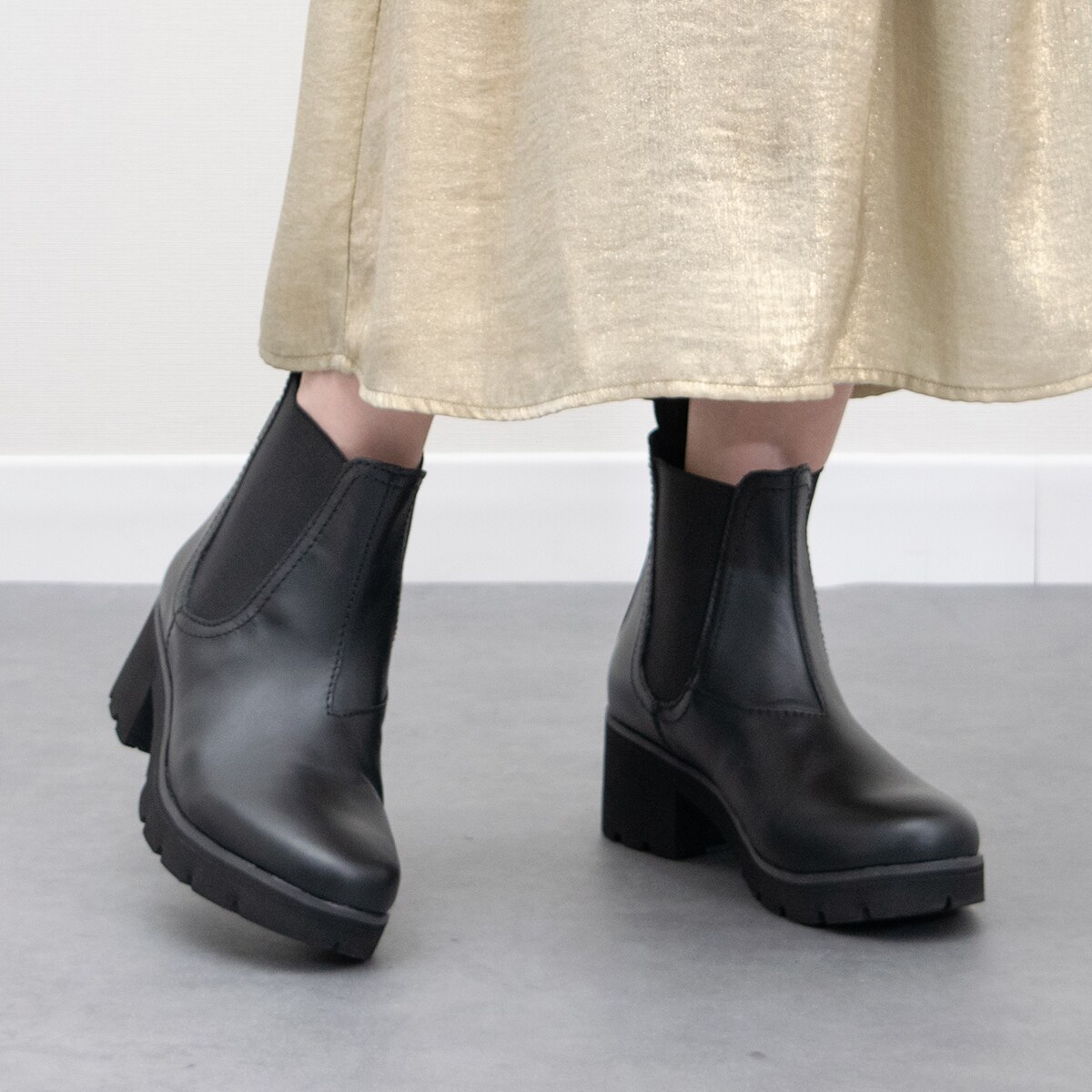 bussola◆5.5cmヒール◆晴雨兼用アイスグリップソールレザーブーツ／ブソラ（bussola）