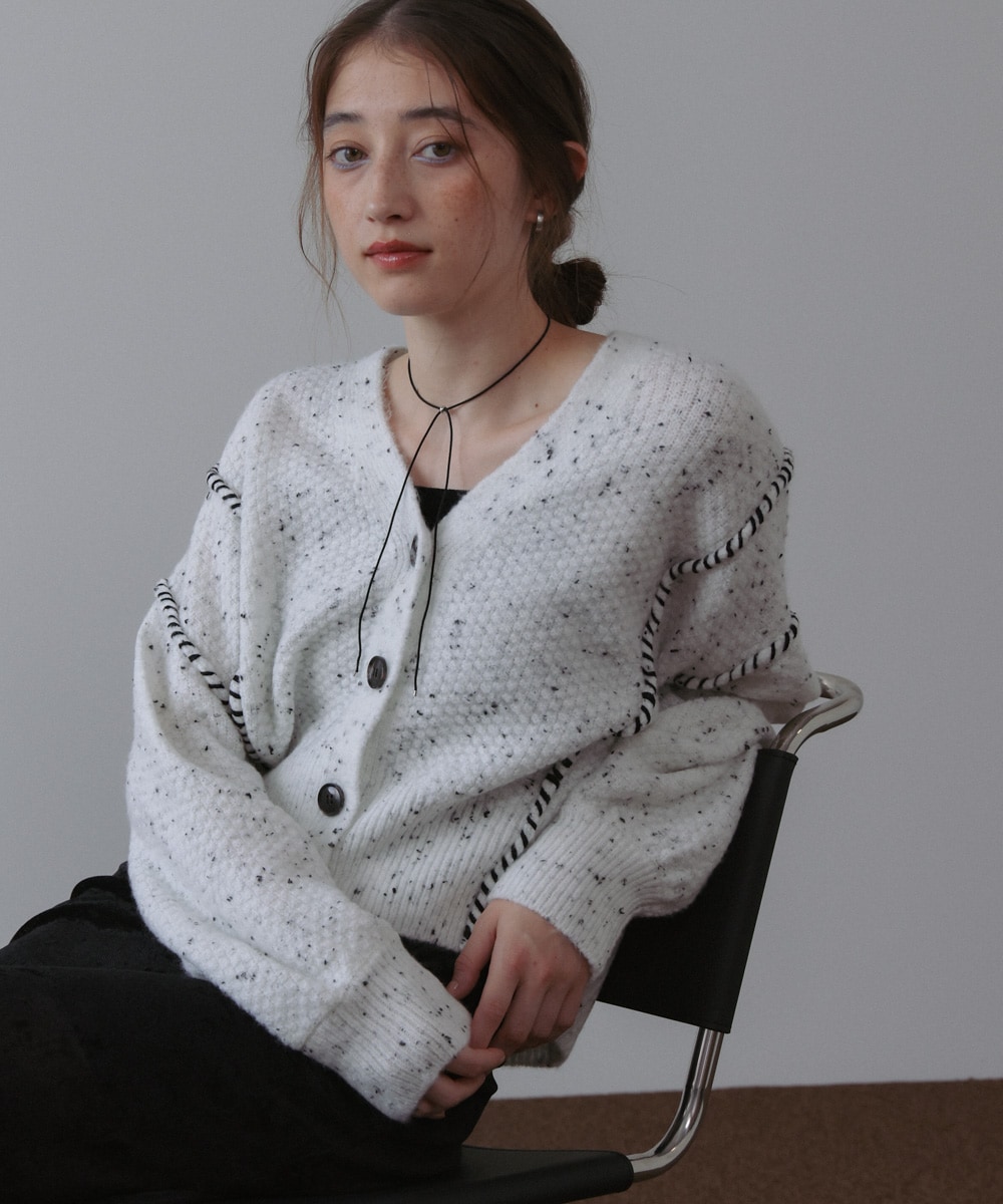 チョコチップ風ネップ ショート丈ニットカーディガン／バブ（Bab）