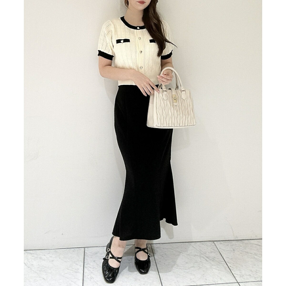 バイカラーケーブルニットカーデ／マジェスティックレゴン（MAJESTIC LEGON）