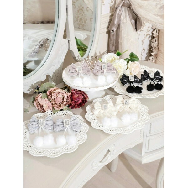 ツイードリボンぽんぽんツインテールクリップ／ノエミー（NOEMIE）