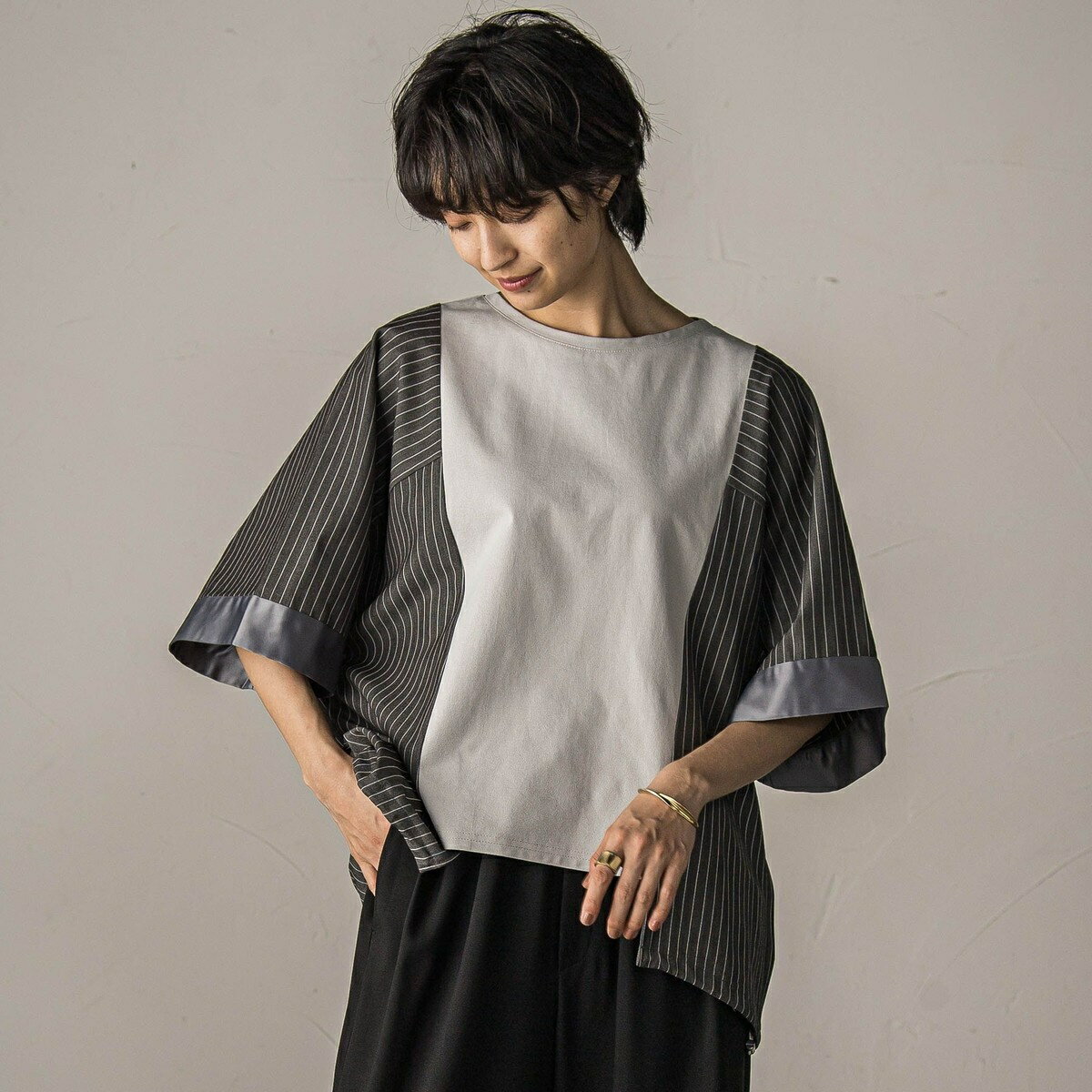 ストライプドッキングフロントドロストプルオーバー≪洗濯機で洗える≫／メイソングレイ（MAYSON GREY）