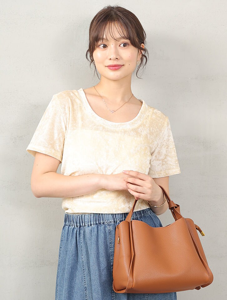 シアーベロアUネック半袖トップス／フィフス（fifth）