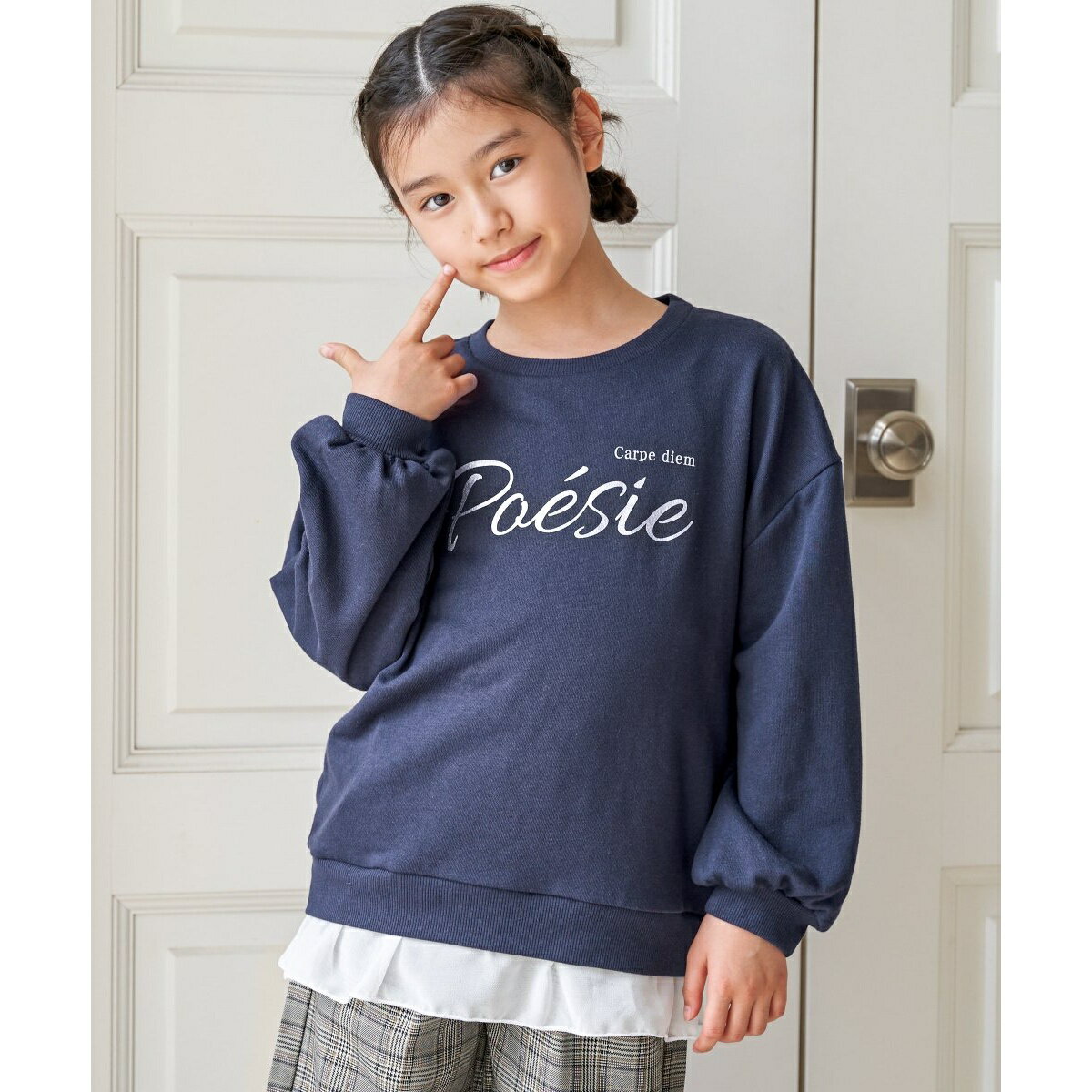 【親子コーデ】裾シフォン箔ロゴプルオーバー（120?160cm）／イッカ（ikka）