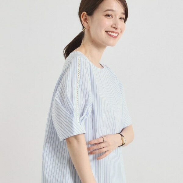【手洗い可】袖ツイストストライプブラウス／イッツデモ（ITS'DEMO）