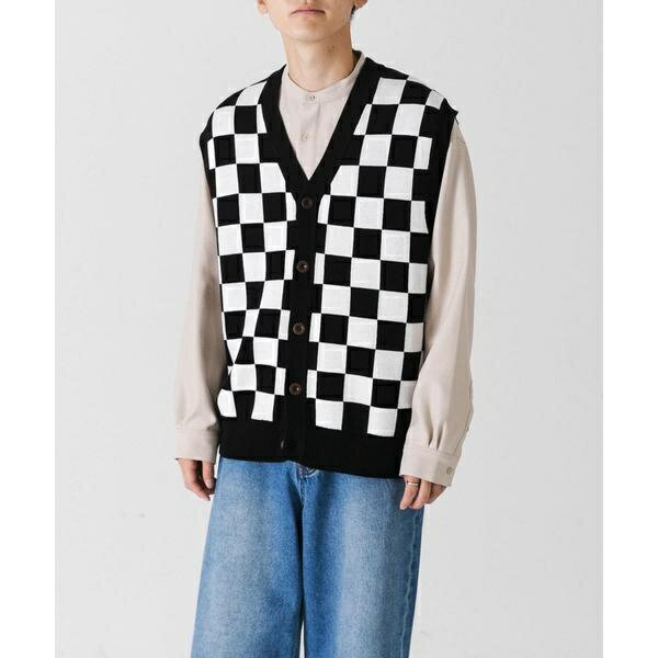 ブロックチェックカーディガンニットベスト／センスオブプレイスバイアーバンリサーチ（SENSE OF PLACE）