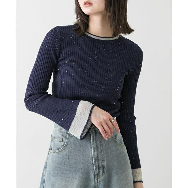 『洗濯可』スパンコールバイカラーコンパクトセーター／センスオブプレイスバイアーバンリサーチ（SENSE OF PLACE）