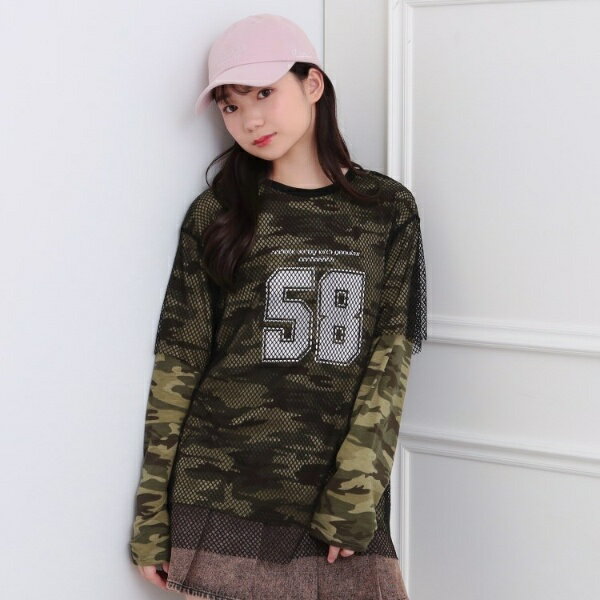 メッシュレイヤード風ロングT／ピンクラテ（PINK-latte）のサムネイル