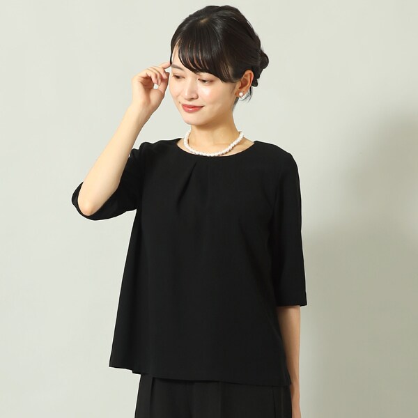 フロントタックブラウス／大きいサイズ／黒／5分袖（メアリーココ）／マダムココ（MADAMECOCO）