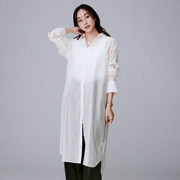 【ニットと重ね着に前開きボタン】シアーロングシャツ／アンタイトル（UNTITLED）