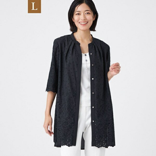 【L】【ウォッシャブル】クリスタルソルト36G天竺カットワークレースコンビ／トランスワーク（TRANS WO..