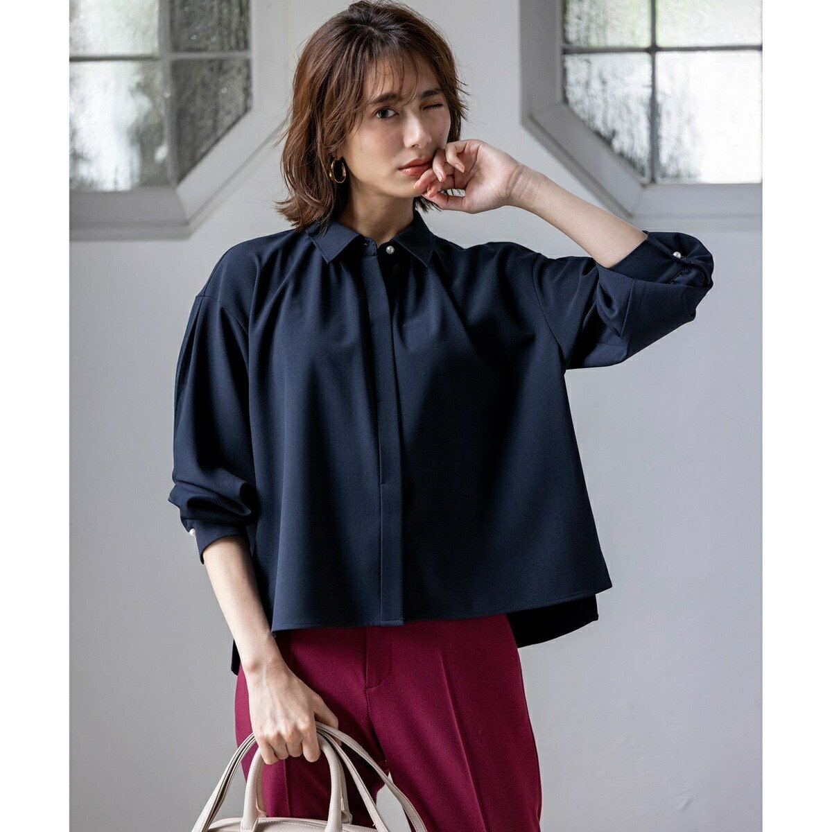 【UVカット・アンチピリング・洗える】ウーステッドエステル シャツ／エニィスィス（ANY SIS）