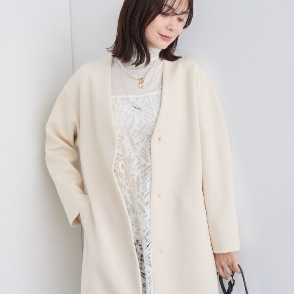【秋／軽羽織り】ノーカラーミドル丈ライトコート／インディヴィ（INDIVI）