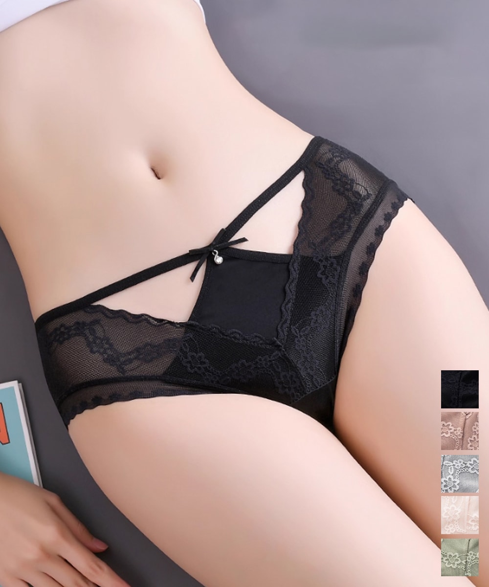 花柄レース ショーツ リボン付き 美尻／ミニミニストア（miniministore）