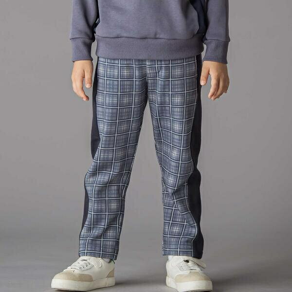 【お揃い】チェック柄裏毛配色切り替えロングパンツ(95~160cm)／ベベ プチ ポワ ヴェール（BeBe Petits..