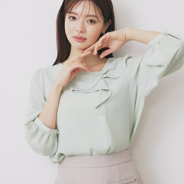 パール調リボンブラウス【洗濯機洗い可イージーアイロン】／インデックス（index）