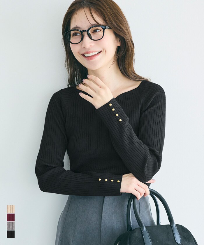 袖金ボタンハートネックニット 全4色／コカ（coca）のサムネイル