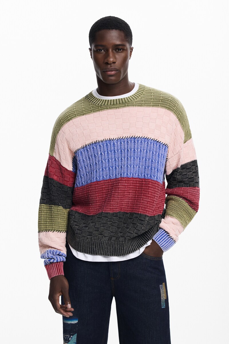 【4サイズ展開/S/XL】カラーボーダーニットセーター/デシグアル(Desigual)