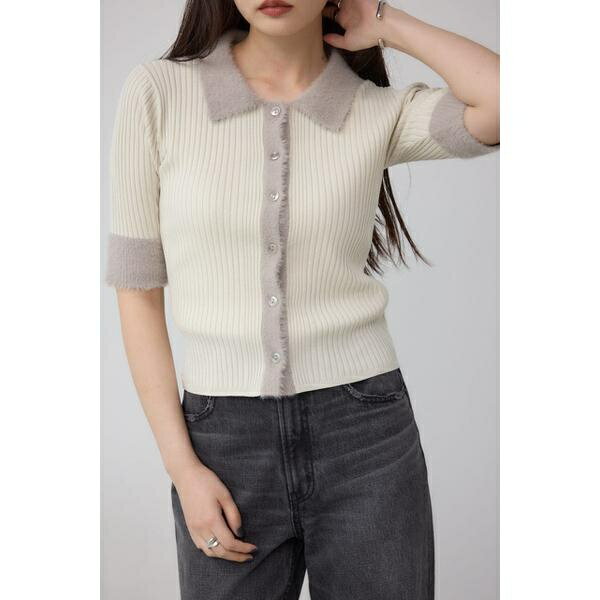 シャギーコンビポロニットトップス