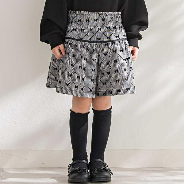 【店舗限定】【お揃い】リボンチェックキュロットパンツ(95~150cm)／ベベ プチ ポワ ヴェール（BeBe Pe..