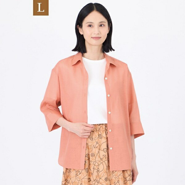 【L】【接触冷感】【ウォッシャブル】シルキーローンシャツブラウス／トランスワーク（TRANS WORK）