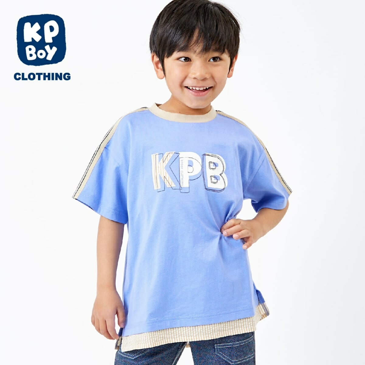 肩ニットテープKPBグラフィック裾レイヤードTシャツ／ケーピー（KP）