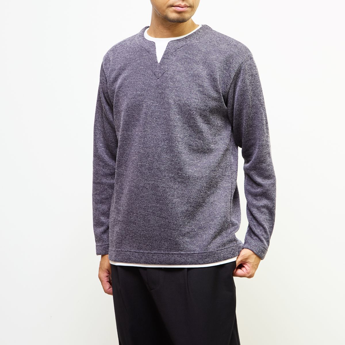 サカリバフェイクレイヤードキーネックTシャツ／メンズメルローズ（MEN'S MELROSE）