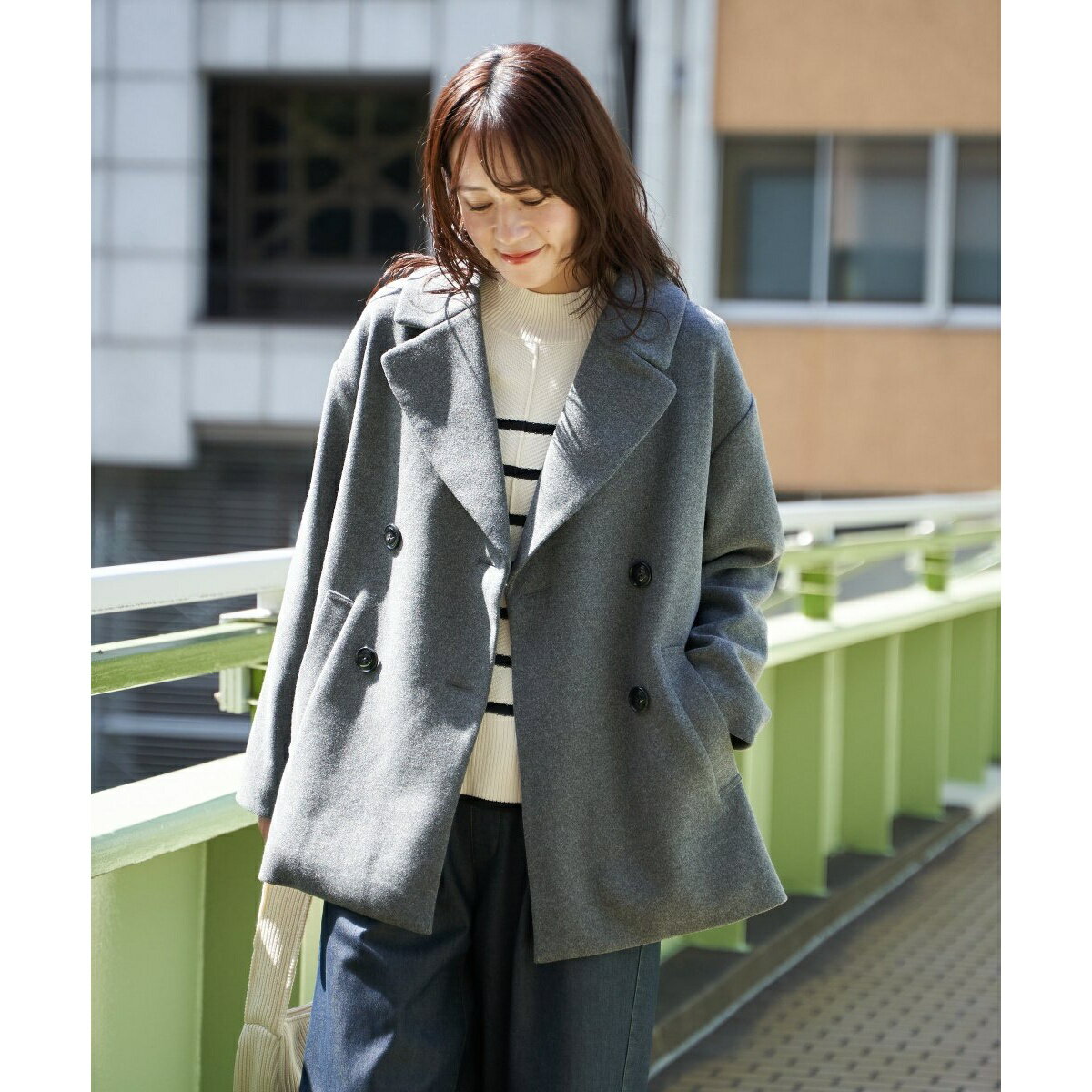 【静電防止】ウールライクストレッチテーラーコート／イッカ（ikka）