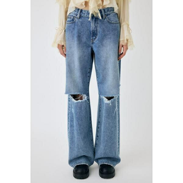 KNEE SLIT WIDE ストレート デニム／マ