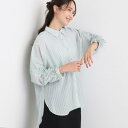 【S-LLひんやり】程よい透け感 ストライプ柄 お袖ギャザーデザインシャツ/シューラルー(SHOOLARUE)