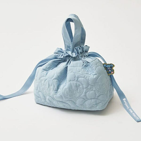 ミントくん総柄刺しゅう巾着トート／ポンポネットジュニア（pom ponette junior）