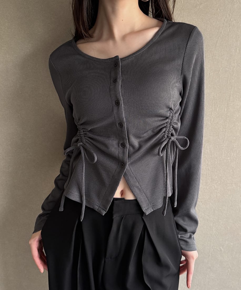 ドロストデザインリブカーディガン／ジュノア（JUNOAH）