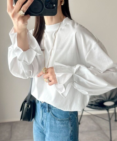 【2025AW新作】微光沢仕立て、シルケット加工ハイネックキャンディスリーブTシャツ（長袖）／クラシカルエルフ（Classical Elf）