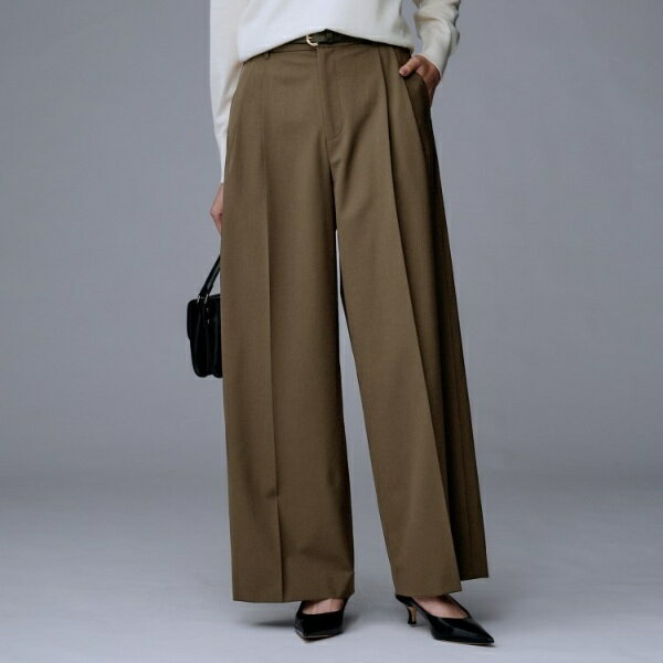 【洗えるウエスト後ろゴム】ウール混 タックワイドパンツ／アンタイトル（UNTITLED）