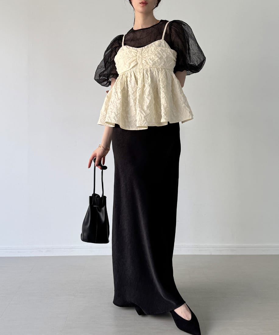 リボンデザインジャガードキャミソールビスチェ／ジュノア（JUNOAH）