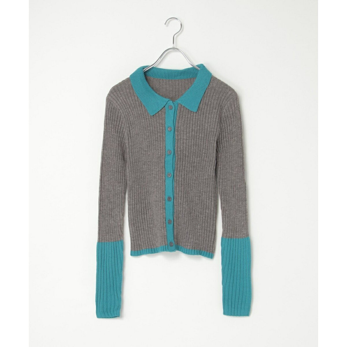 バルキー7G配色ポロカーディガン／ヴァンスエクスチェンジ（VENCE EXCHANGE）のサムネイル