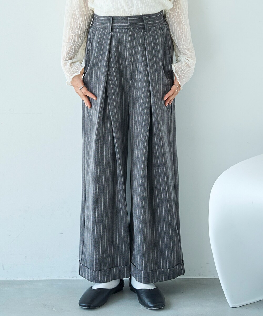 【mil (ミル)】クロスタック ワイドパンツ スラックス タックパンツ／ミル（mil）