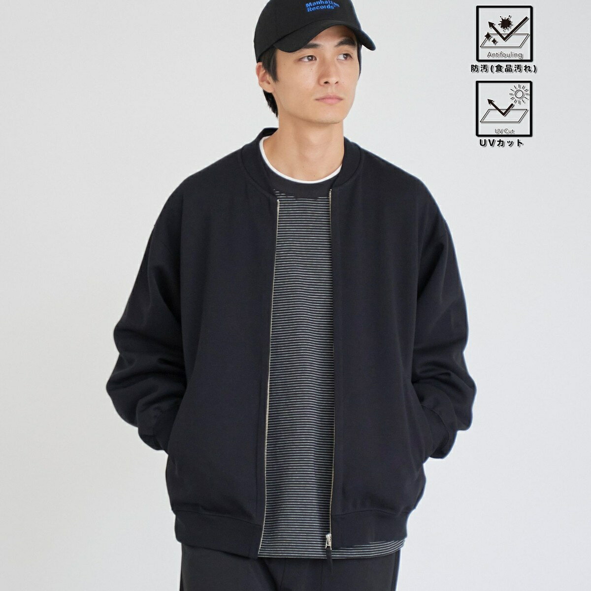 クリーンプラススウェットジップブルゾン【防汚（食品汚れ）・UVカット】／コーエン（coen）