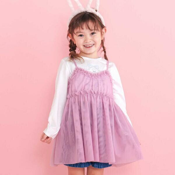 メリーゴーランドプリントTシャツ+チュールキャミワンピース(90~130cm)／スラップスリップ（SLAP SLIP）