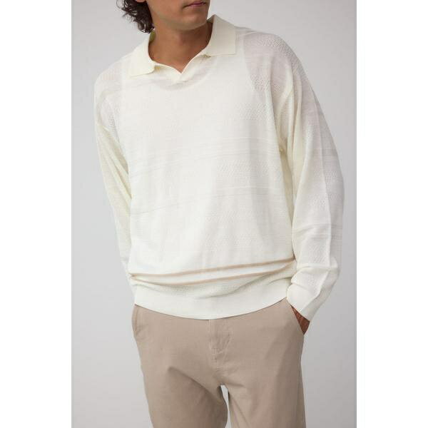 編地変化長袖ニットポロ／アズール