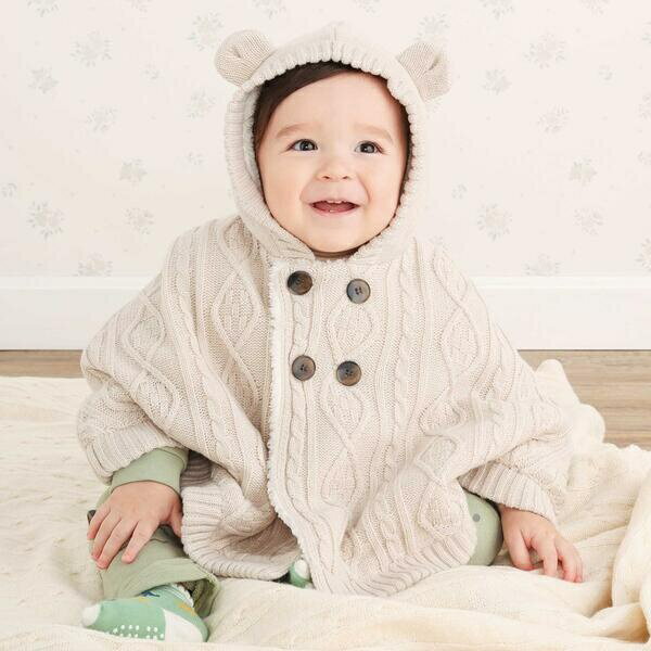 【お揃い】クマ耳フード付き裏ボアケーブルマントベビー(50~90cm)／スラップスリップ ベビー（SLAP SLI..