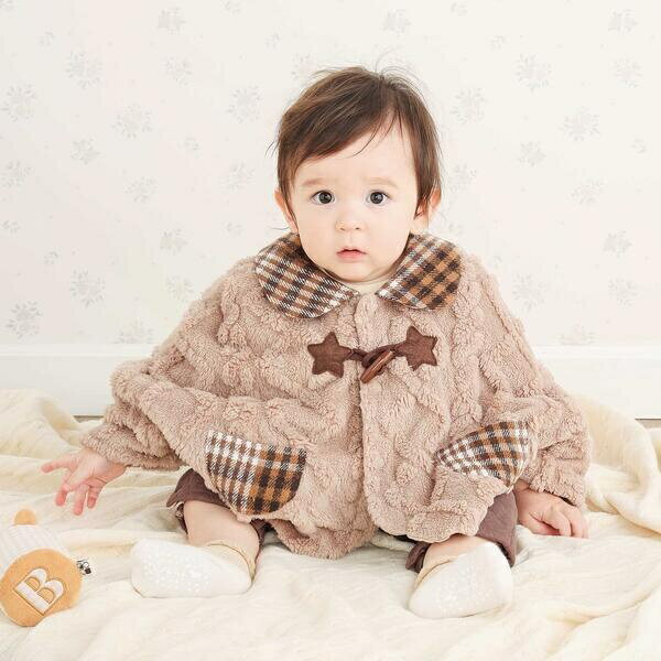 【お揃い】チェック襟付きケーブルボアマントベビー(50~90cm)／スラップスリップ ベビー（SLAP SLIP BA..