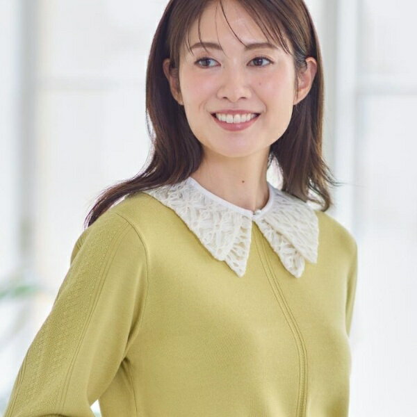 【コーディネートのポイントに◎】パール調ボタン×レース付け衿／リフレクト（Reflect）