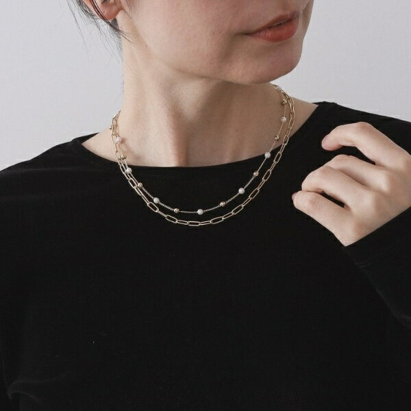 チェーン×フェイクパール2連ネックレス／オペークドットクリップ（OPAQUE.CLIP）