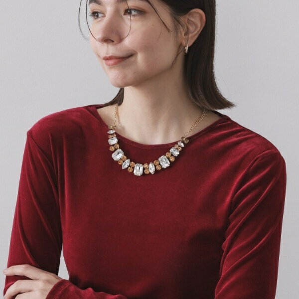 キラキラビジューショートネックレス／オペークドットクリップ（OPAQUE.CLIP）