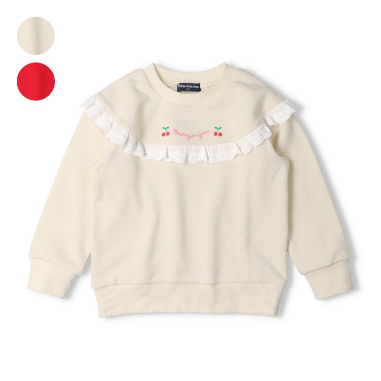 さくらんぼ刺繍レース付裏毛トレーナー／ムージョンジョン（moujonjon）