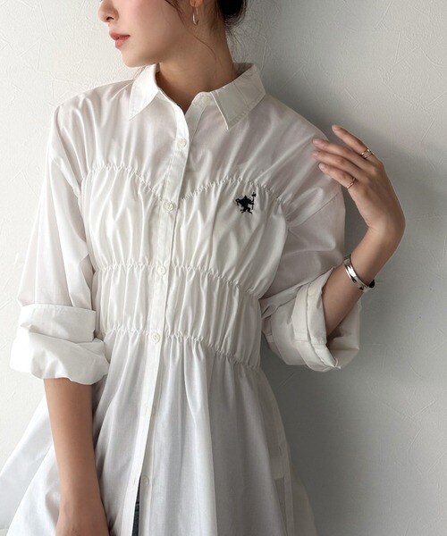 【25AW新作】シルエット美人を叶える、ビスチェ風シャーリング長袖シャツ（ストライプ・無地アソート）／クラシカルエルフ（Classical Elf）